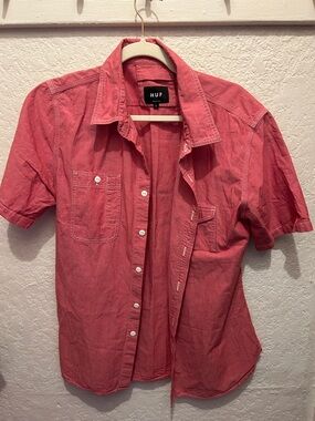HUF Men's Short-Sleeve Button-Down Shirt in Coral